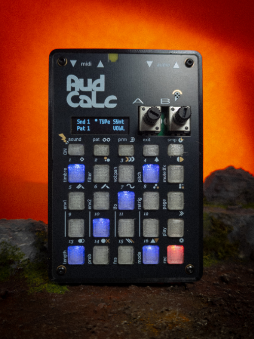 a large shot of audcalc in front of an orange background.